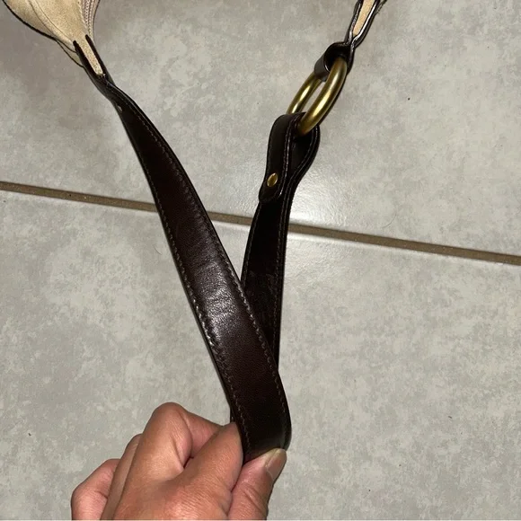 Escada Leather Trim Suede Shoulder Bag - Picture 8 of 15